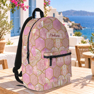 Elegant girly faux Glitter rose gold geometric Printed Backpack