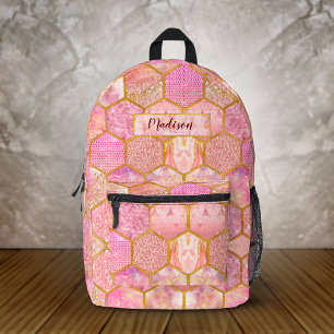 Elegant girly faux Glitter rose gold geometric Printed Backpack