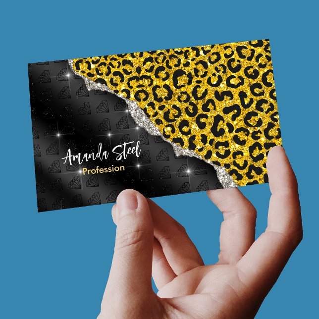 Elegant girly faux gold glitter animal print magnetic business card (Creator Uploaded)