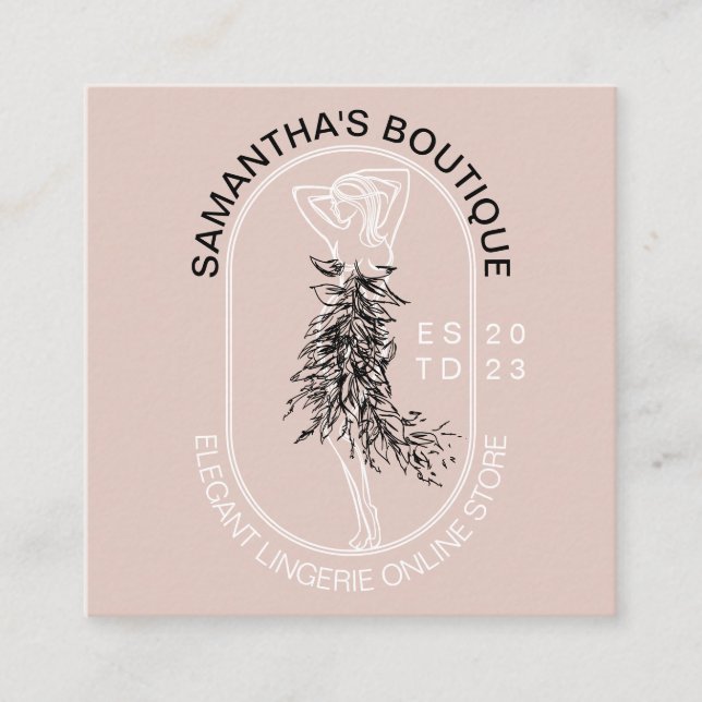 Elegant Girly Feminine Underwear Lingerie Fashion Square Business Card (Front)