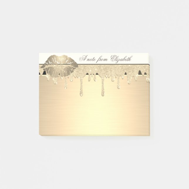 Elegant Girly ,Gold Glitter Drips, Lips  Post-it Notes (Front)