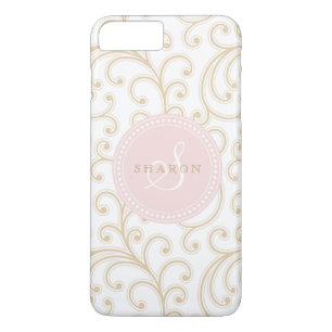Elegant girly gold pink floral pattern monogram iPhone 8 plus/7 plus case