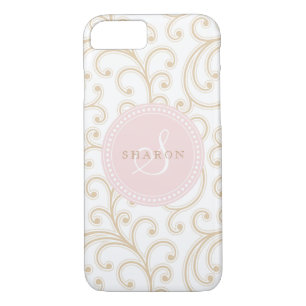 Elegant girly gold pink floral pattern monogram Case-Mate iPhone case