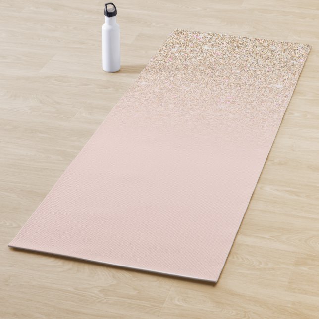 Elegant Girly Gold Rose Pink Glitter Ombre Yoga Mat (In Situ)
