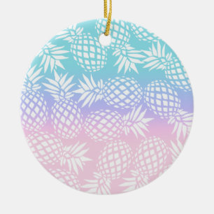 Elegant Girly Gradient Pineapple Pattern Colourful Ceramic Tree Decoration