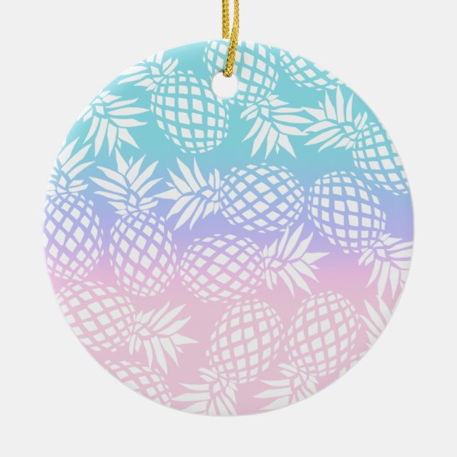 Elegant Girly Gradient Pineapple Pattern Colourful Ceramic Tree Decoration (Front)