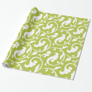 Elegant girly green floral pattern monogram wrapping paper