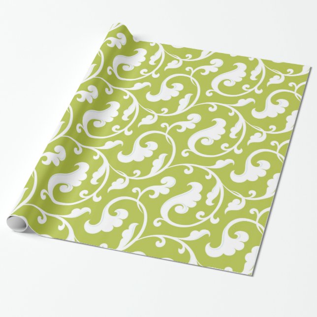 Elegant girly green floral pattern monogram wrapping paper (Unrolled)