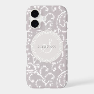 Elegant girly grey white floral pattern monogram