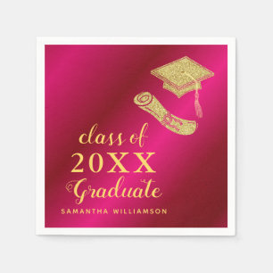 Elegant Girly Hot Pink and Gold 2023 Graduation Napkin