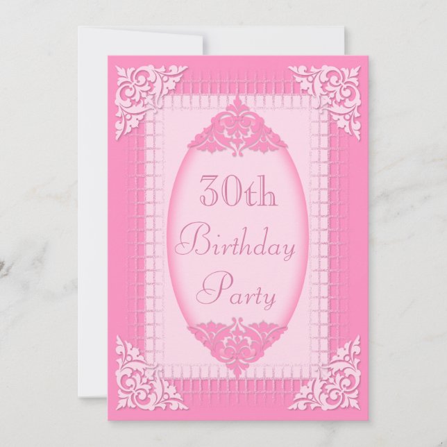 Elegant, Girly Pink 30th Birthday Invitation (Front)