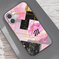 Elegant girly pink black faux Glitter geometric Ca