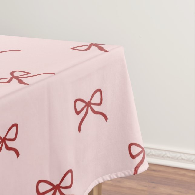 Elegant Girly Pink Bow Pattern Spring Summer Chic Tablecloth (In Situ)