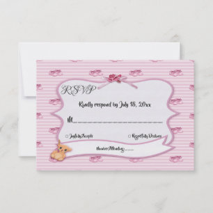 Elegant Girly Pink Bow Stripes Chic Modern Wedding RSVP Card