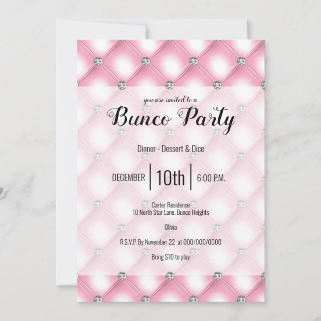Elegant Girly Pink Bunco Party Invitation (Front)