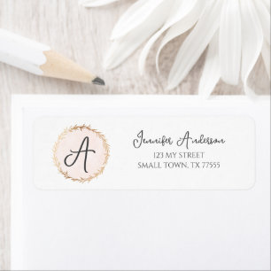 Elegant Girly Pink Gold Floral Monogram Address