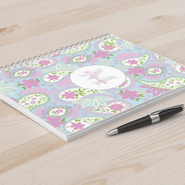 Elegant Girly Pink Preppy Paisley Print Pattern  Notebook (Creator Uploaded)
