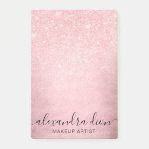 Elegant girly pink rose gold glitter makeup artist post-it notes