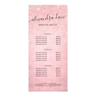 Elegant girly pink rose gold glitter makeup artist rack card