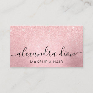 Elegant girly pink rose gold glitter makeup & hair business card