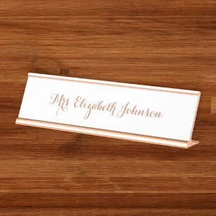 Elegant Girly Pink Rose Gold Teacher School Class Desk Name Plate