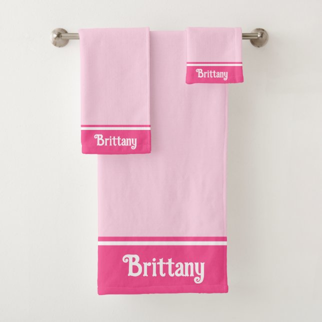 Elegant Girly Pink Shades Personalised Bath Towel Set (Insitu)