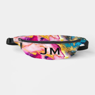 Elegant girly pink turquoise marble art  printed bum bags