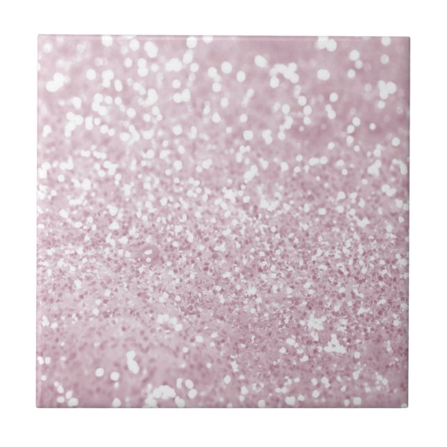 Elegant Girly Pink White Faux Glitter Tile (Front)