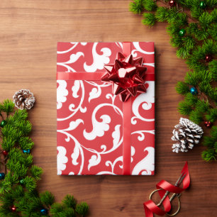 Elegant girly red floral pattern monogram wrapping paper
