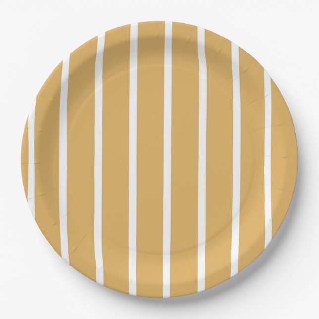 Elegant Girly Retro Brown & White Stripes  Paper Plate (Front)
