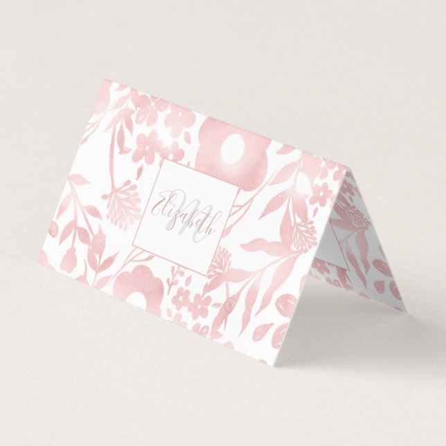Elegant Girly Rose Gold Flowers Shapes Pattern Business Card (Front)