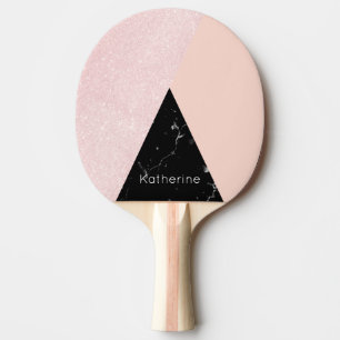 Elegant girly rose gold glitter & back marble ping pong paddle