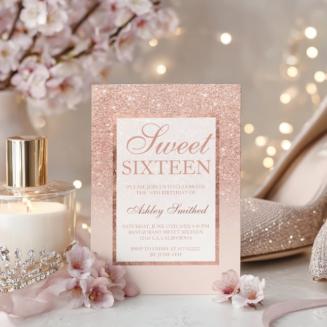 Elegant girly rose gold glitter chic Sweet 16 Invitation (Elegant girly rose gold glitter chic Sweet 16 Invitation)