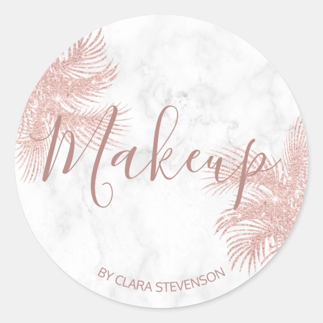 Elegant girly rose gold glitter palm makeup classic round sticker (Front)