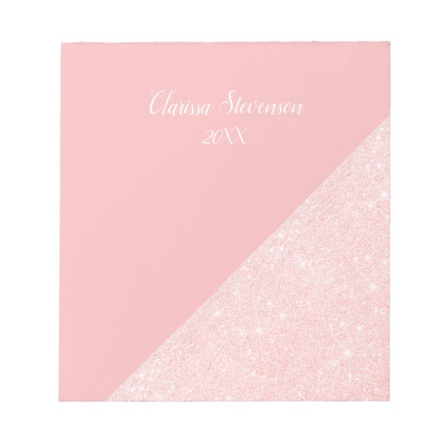 Elegant girly rose gold glitter & pastel pink notepad (Front)