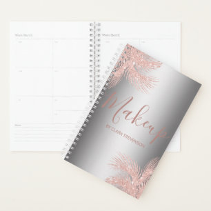 Elegant girly rose gold glitter silver palm makeup planner