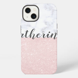 Elegant girly rose gold glitter & white marble iPhone 13 case