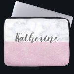 Elegant girly rose gold glitter white marble laptop sleeve<br><div class="desc">Stylish combination of faux rose gold glitter & white marble colour block.</div>