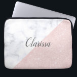 Elegant girly rose gold glitter & white marble laptop sleeve<br><div class="desc">Chick faux rose gold glitter & white marble geometric design.</div>