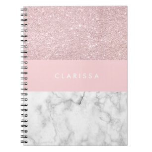 Elegant girly rose gold glitter & white marble notebook