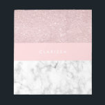Elegant girly rose gold glitter & white marble notepad<br><div class="desc">Stylish and elegant geometric faux rose gold glitter,  white marble and pink colour block.</div>