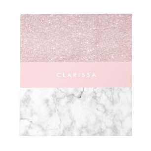 Elegant girly rose gold glitter & white marble notepad