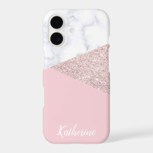 Elegant girly rose gold glitter white marble pink