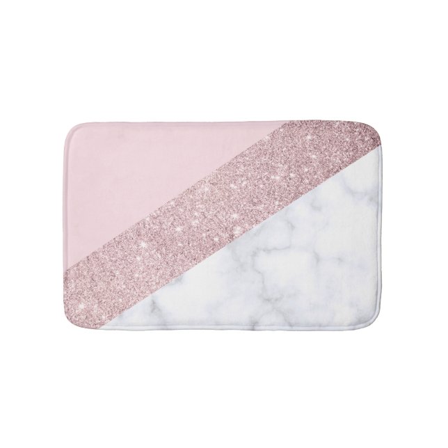 elegant girly rose gold glitter white marble pink bath mat (Front)