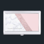 elegant girly rose gold glitter white marble pink business card holder<br><div class="desc">Stylish and elegant geometric faux rose gold glitter,  white marble and pink colour block.</div>