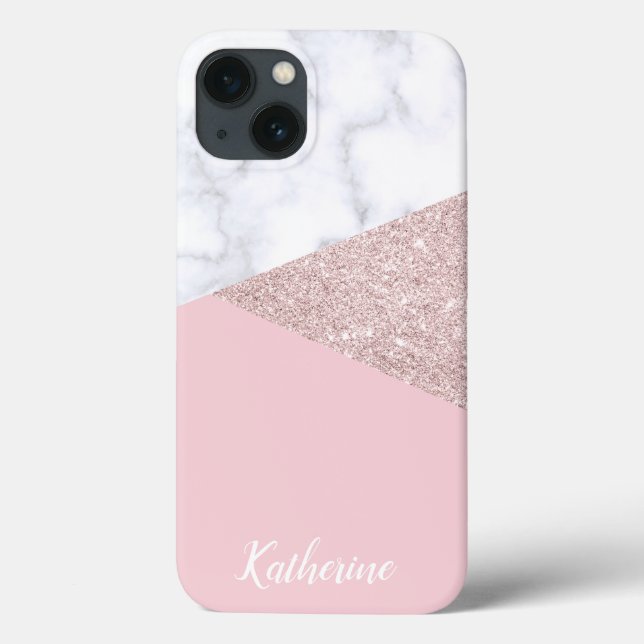 Elegant girly rose gold glitter white marble pink Case-Mate iPhone case (Back)