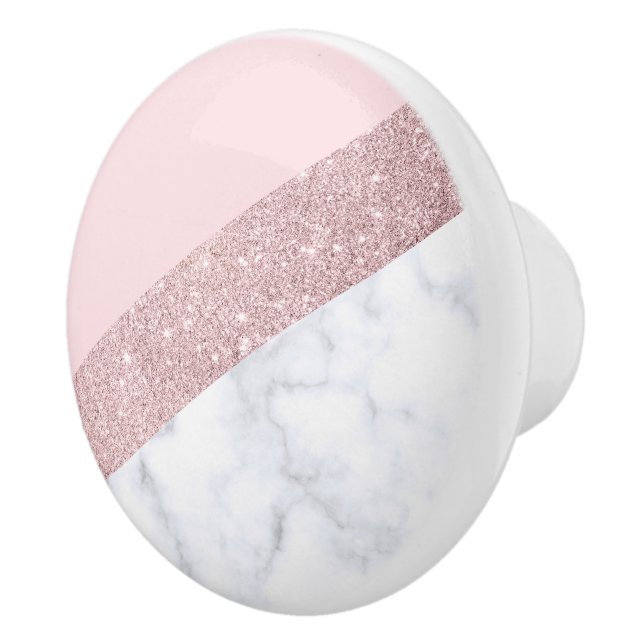 elegant girly rose gold glitter white marble pink ceramic knob (Right)