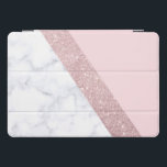 elegant girly rose gold glitter white marble pink iPad pro cover<br><div class="desc">Stylish and elegant geometric faux rose gold glitter,  white marble and pink colour block.</div>