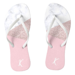 Elegant girly rose gold glitter white marble pink jandals