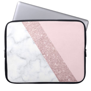 elegant girly rose gold glitter white marble pink laptop sleeve